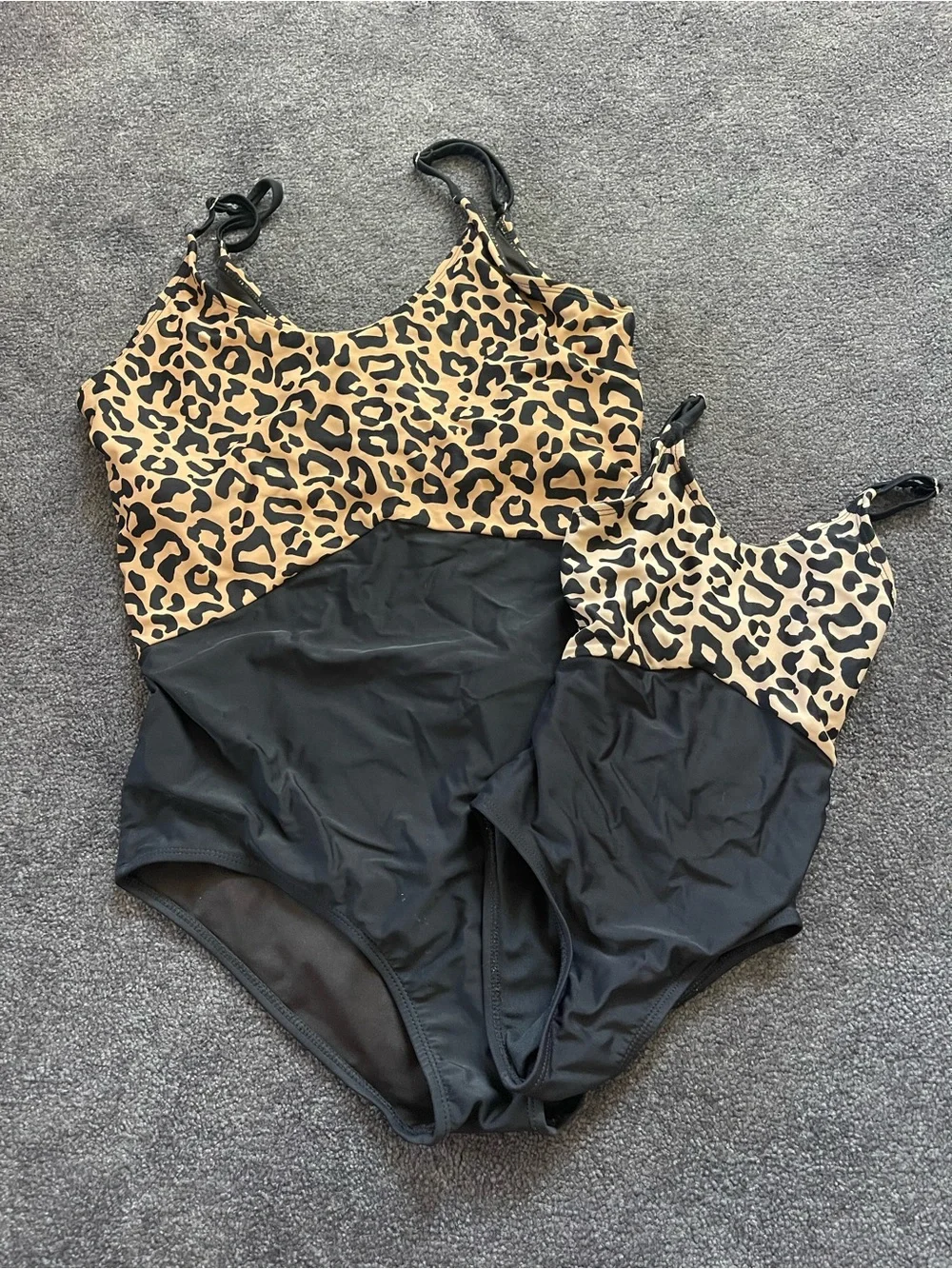 Leopard Print Black Mom and Daughter matching One-Piece Swimsuit
